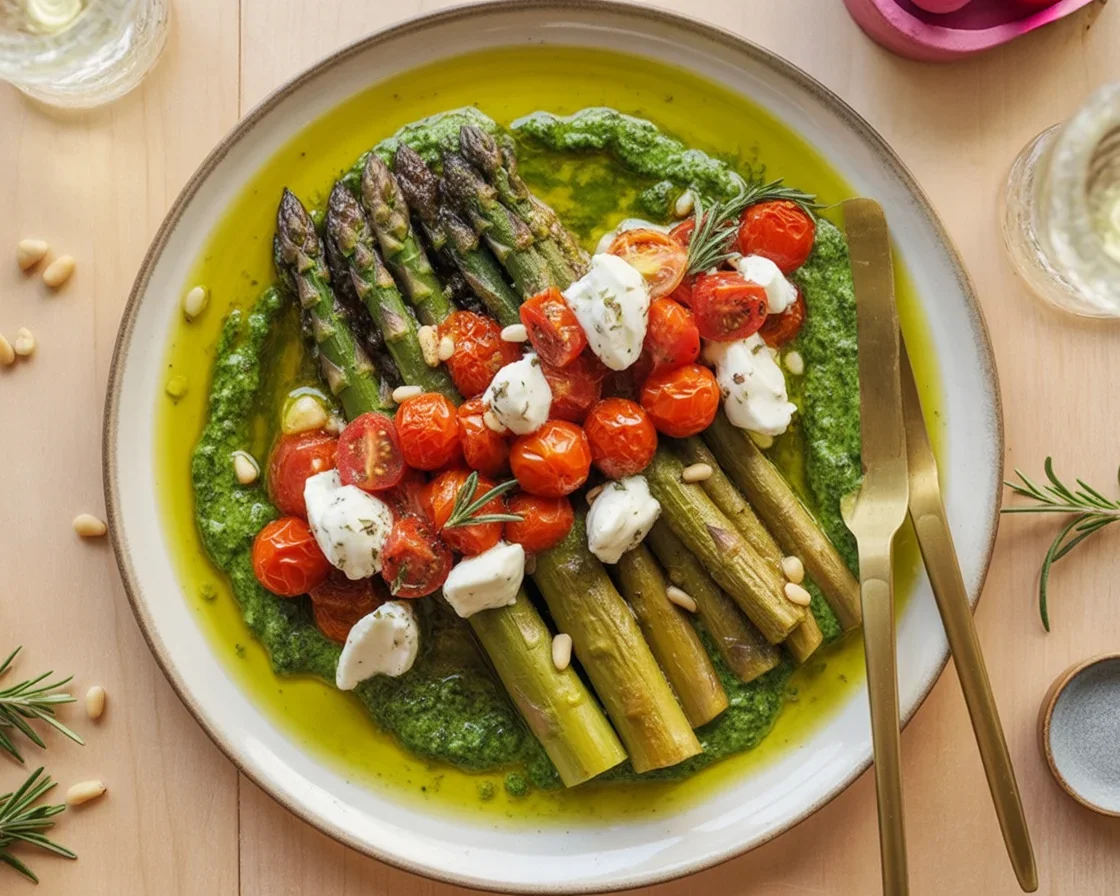 Gebackener grüner Spargel Caprese-Style
