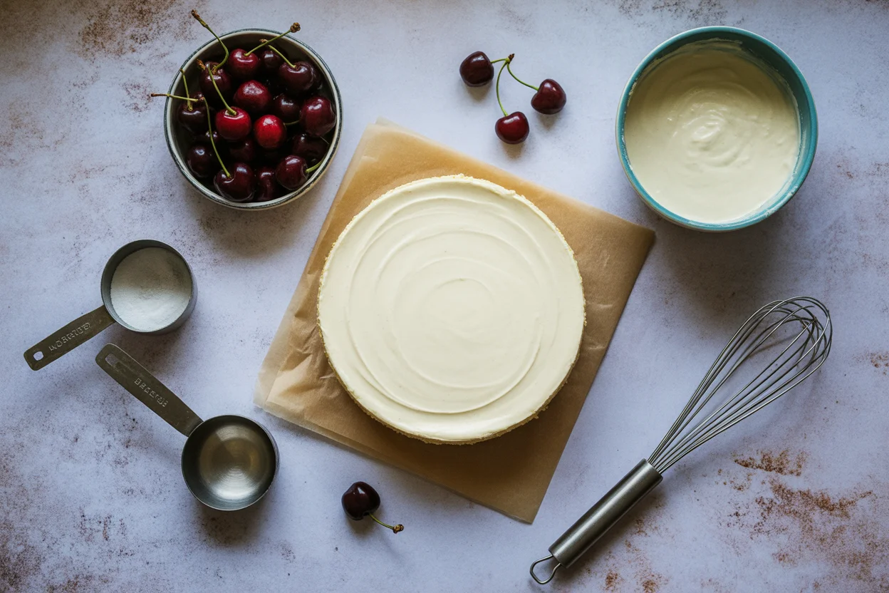 Veganer Käsekuchen mit Kirschen
