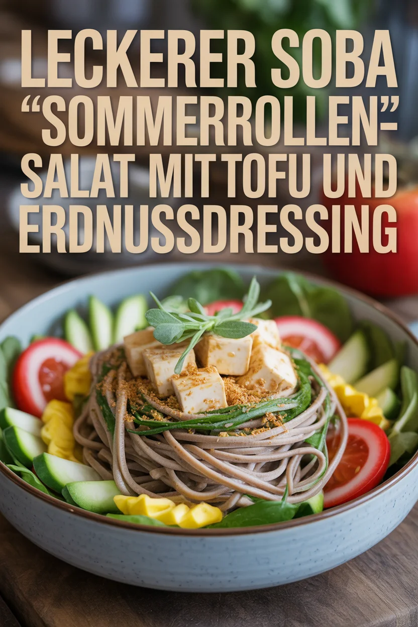 Leckerer Soba „Sommerrollen“-Salat mit Tofu und Erdnussdressing