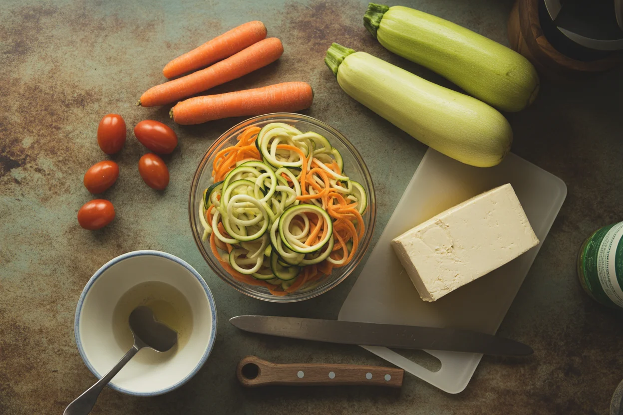 Zoodlesalat mit Shredded Tofu