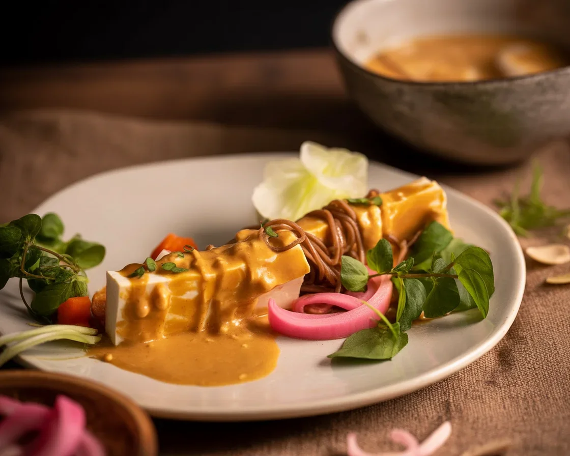 Leckerer Soba „Sommerrollen“-Salat mit Tofu und Erdnussdressing