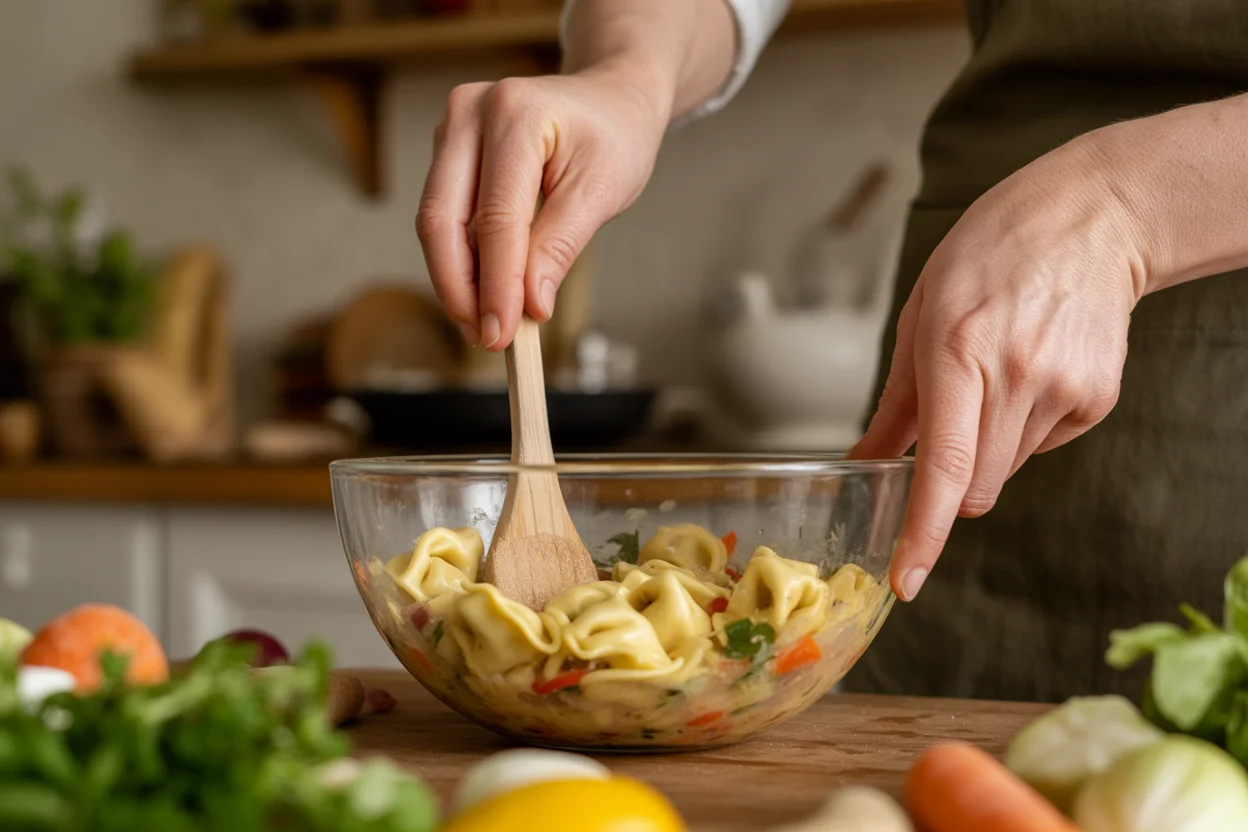 Sommerlicher Tortellini-Mango-Salat mit Limettendressing