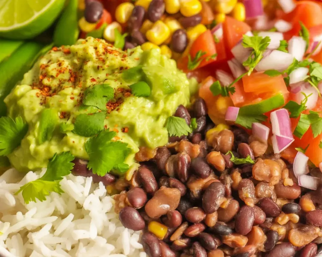 Mouthwatering mushroom burrito with smoky black beans, avocado, and colorful veggies.
