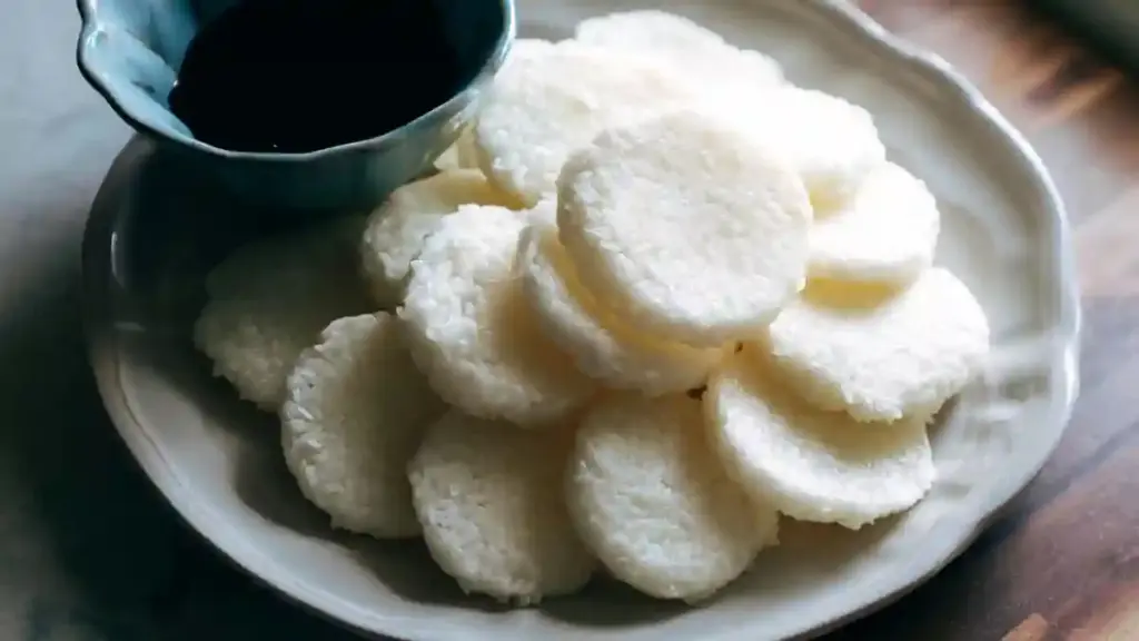 Air Fried Rice Cakes served with syrup, crispy on the outside and chewy inside.