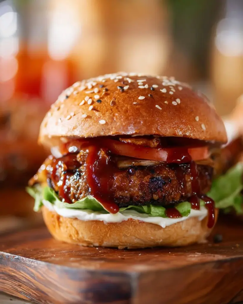 Grillable veggie burger made with black beans and sunflower seeds on a rustic table