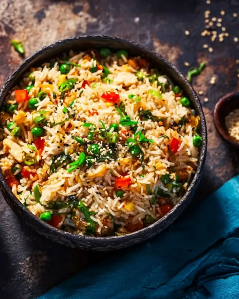 Instant Pot Teriyaki Fried Rice served in a bowl with colorful vegetables