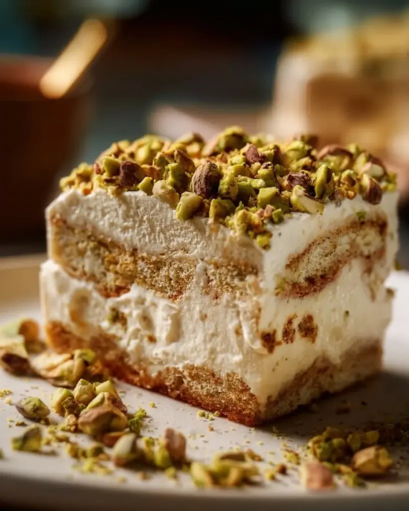 Delicious Kulfi Tiramisu dessert served in a glass with toppings.