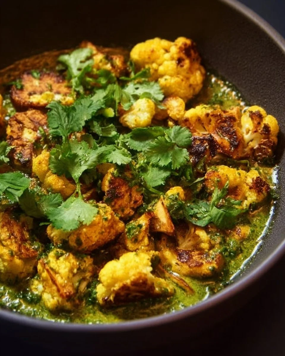Spiced Cauliflower and Tofu in Green Masala Sauce