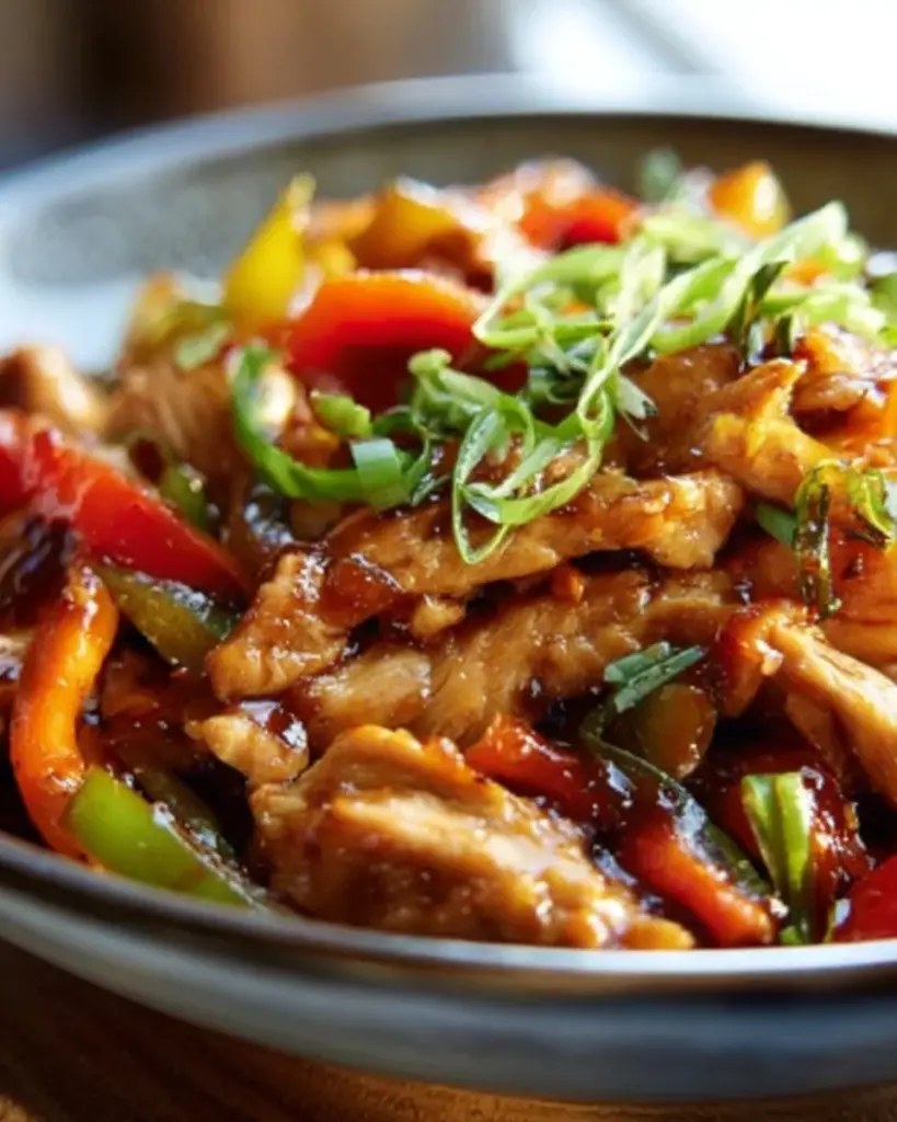 Vegan General Tso's Soy Curls served with rice and vegetables