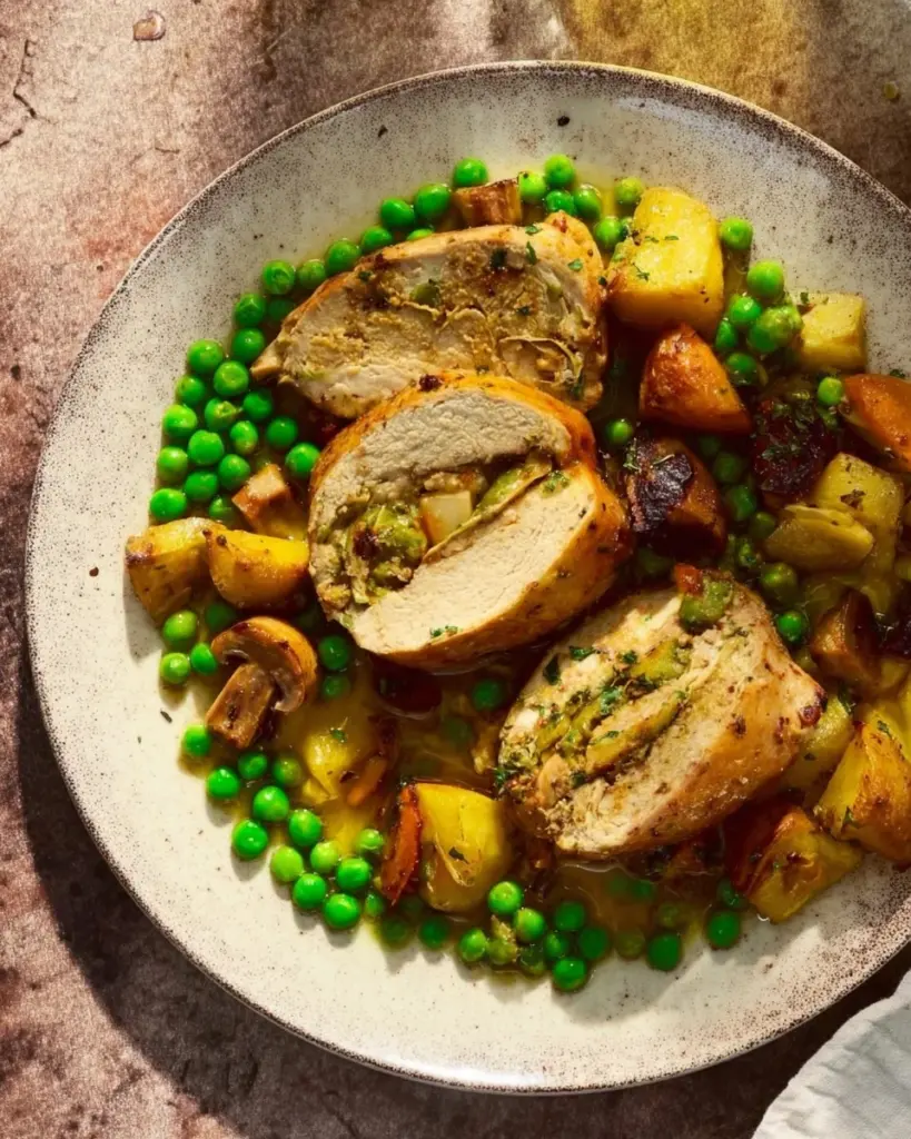 Vegan gluten-free holiday roast served with festive sides
