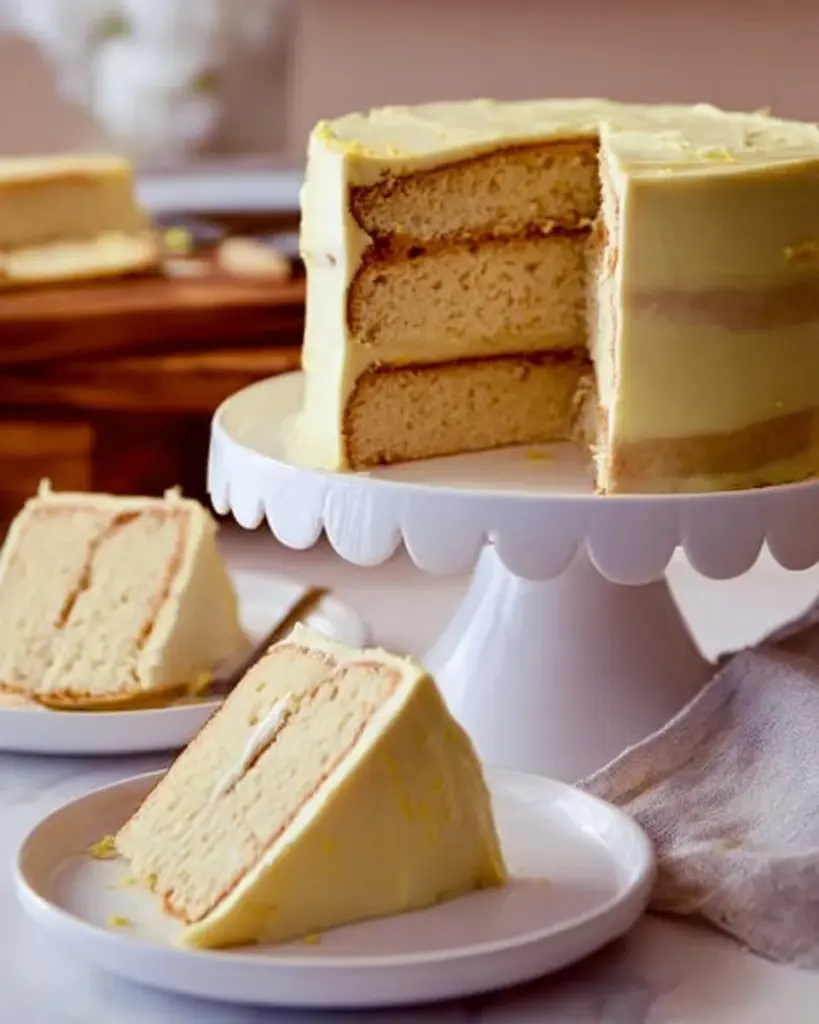 Delicious Vegan Lemon Cream Cake with lemon frosting and fresh lemon zest