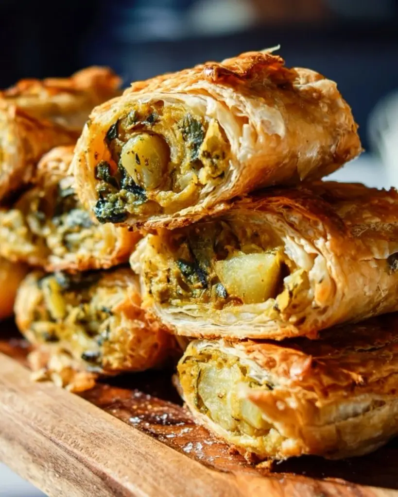 Vegan Samosa Pie filled with spiced vegetables and crispy pastry