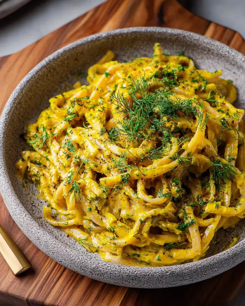 Baked Carrot Feta Pasta topped with fresh herbs and cheese