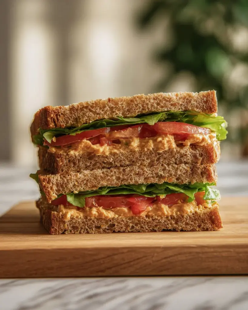 Chickpea Tuna Sandwich ready to serve, a healthy plant-based meal option.