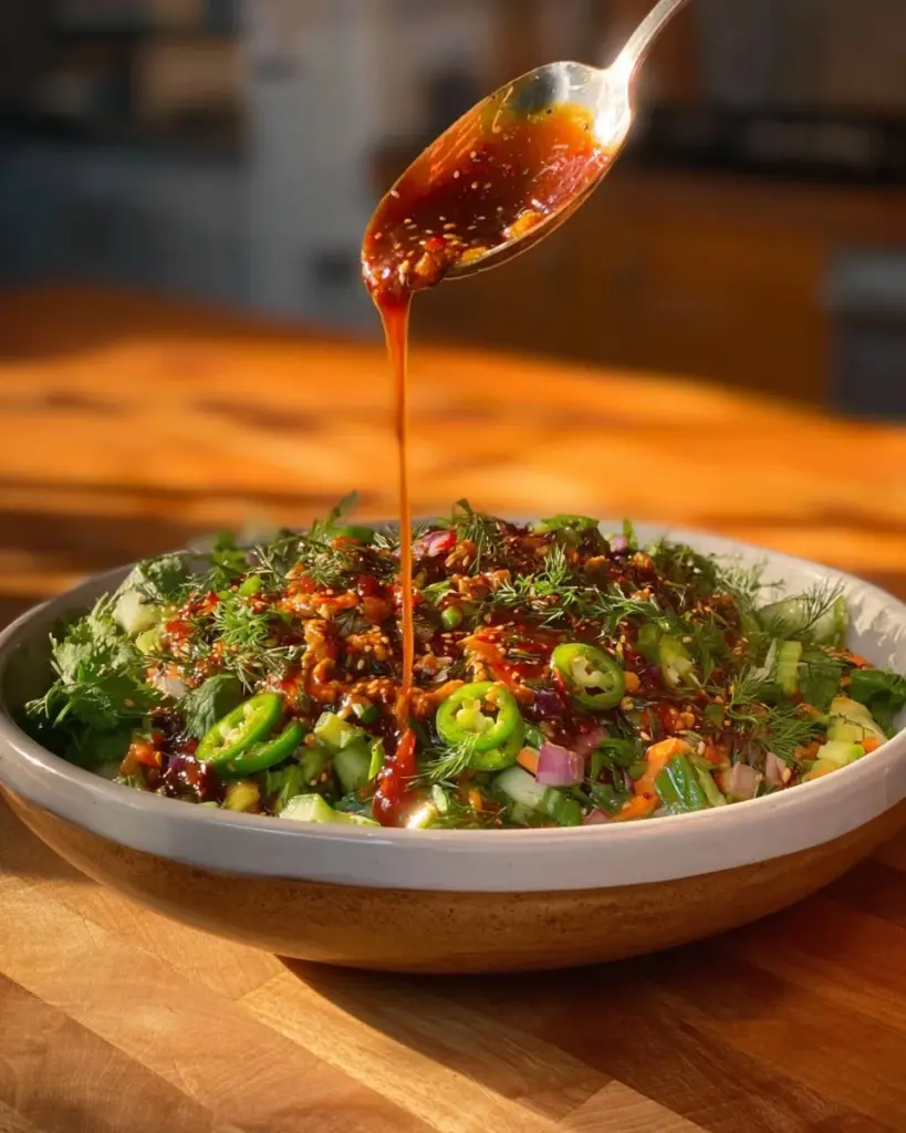 A vibrant bowl of Crispy Rice Salad with fresh vegetables and toppings