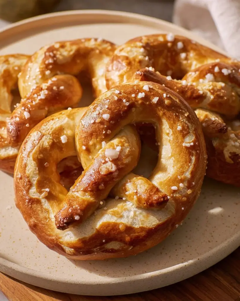 Fluffy high-protein cottage cheese soft pretzels on a wooden board