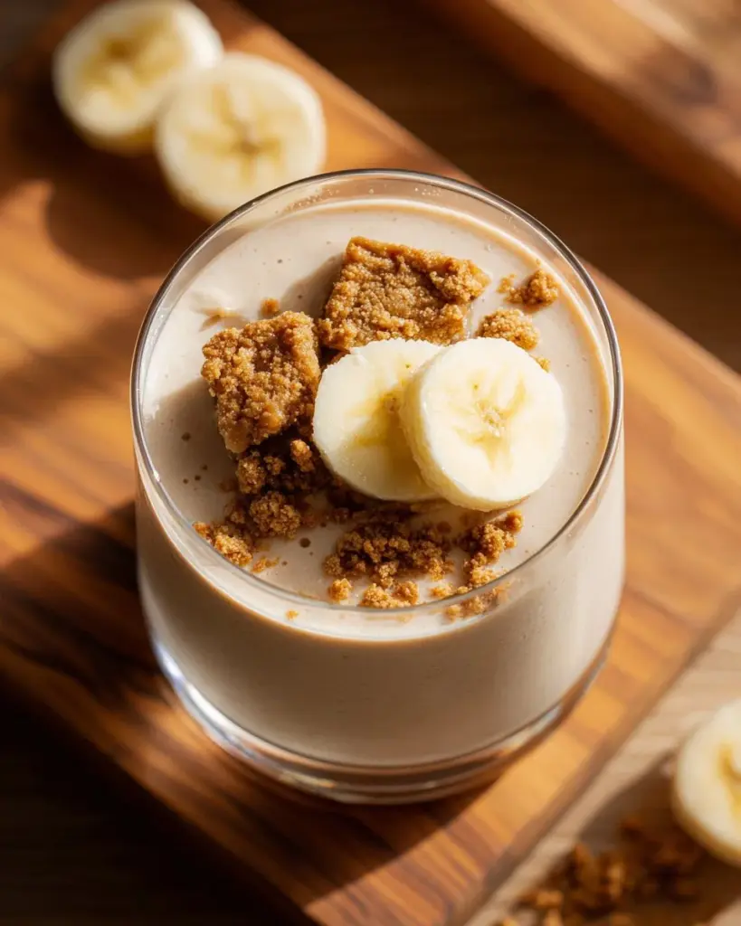 High protein silken tofu banana pudding topped with banana slices