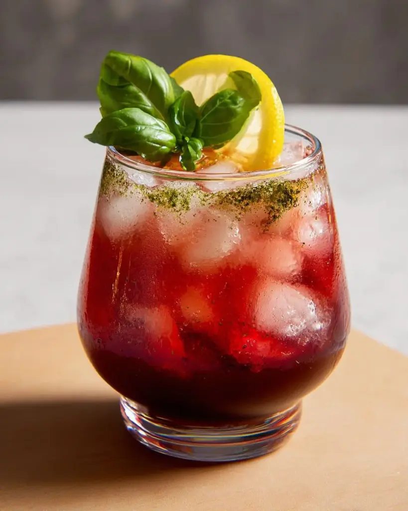 Refreshing Lemon Hibiscus Spritzer mocktail in a glass with lemon slice and hibiscus flowers