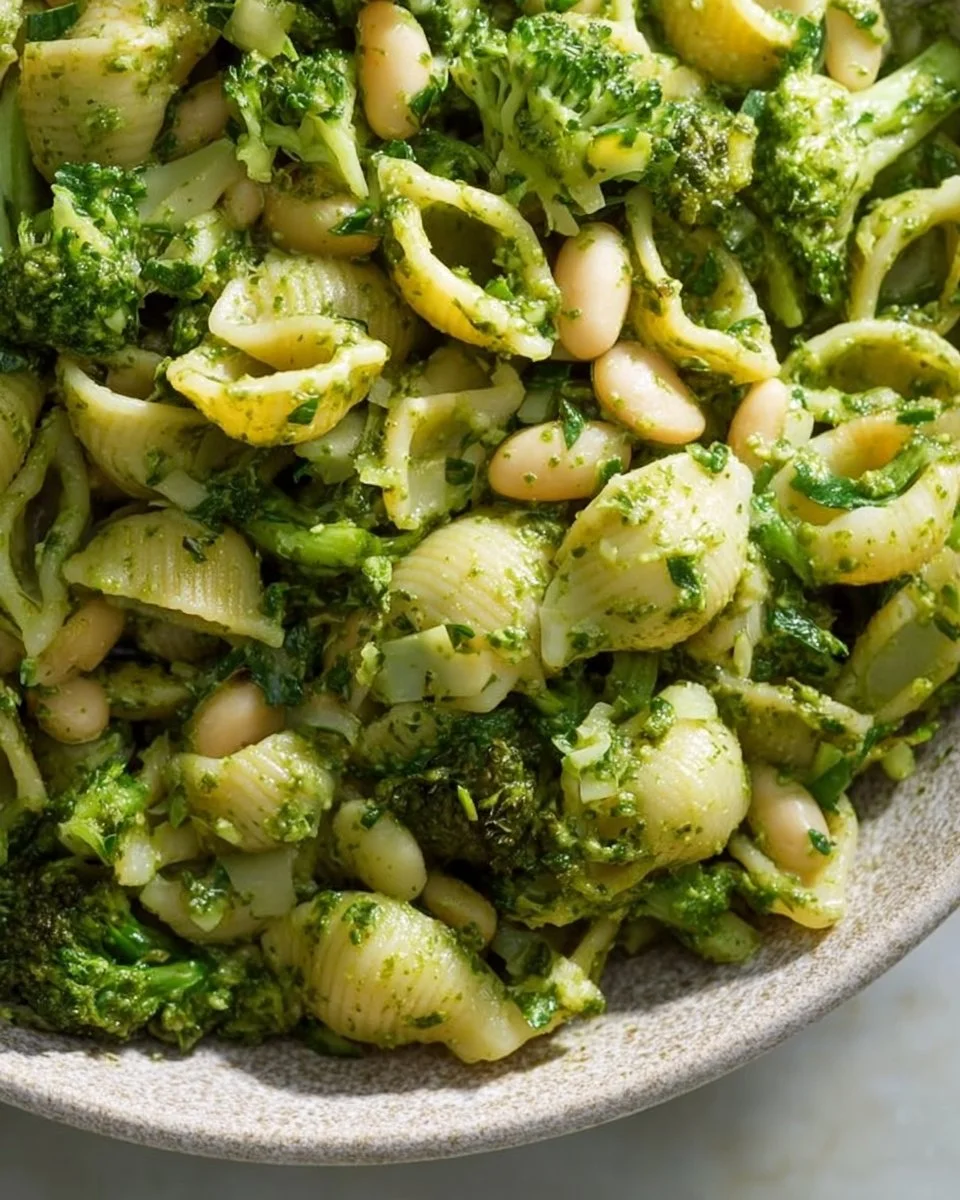 Pesto Pasta with Broccoli and White Beans