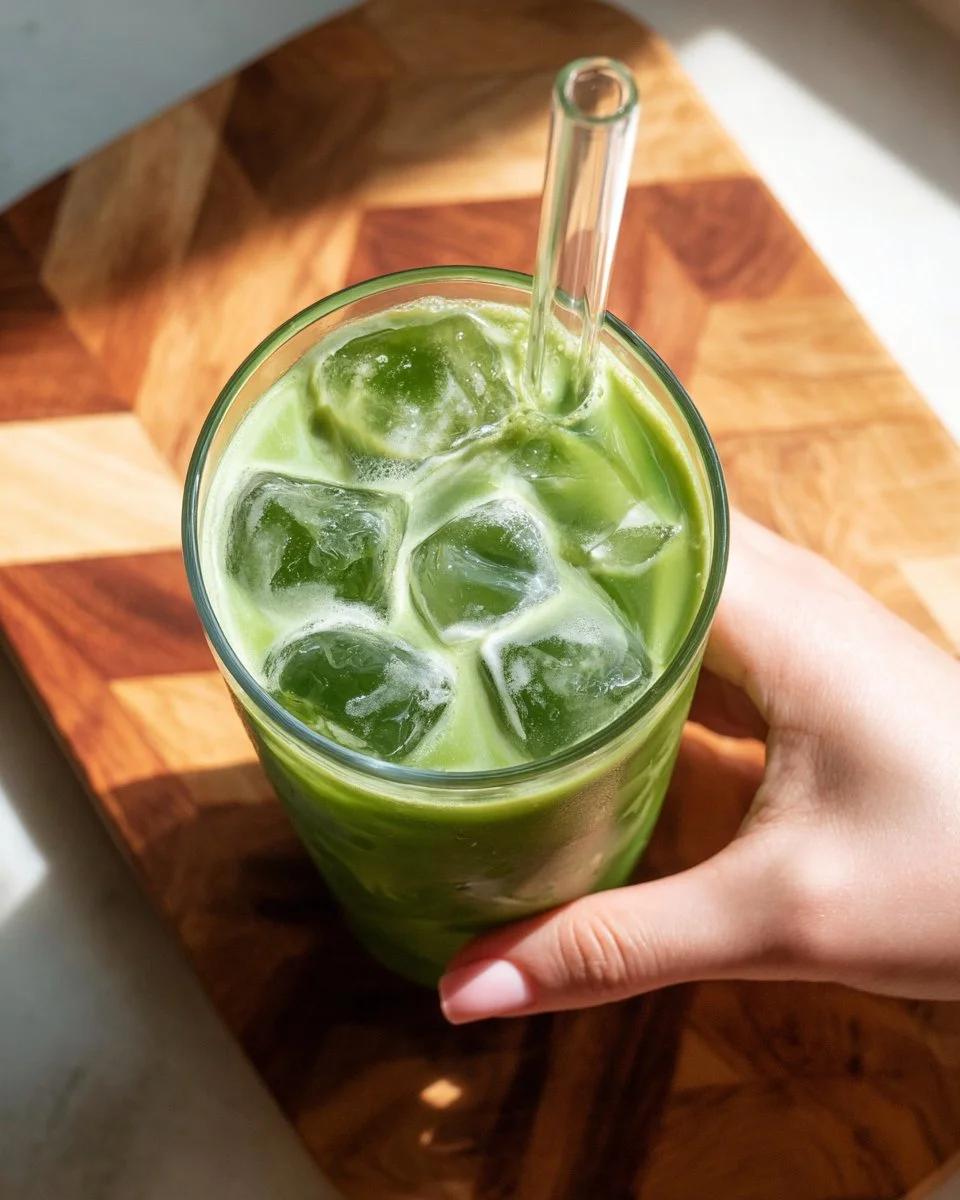 Salted Caramel Iced Matcha Latte with Dates