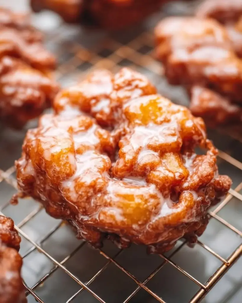 Freshly made apple fritters with a sprinkle of powdered sugar