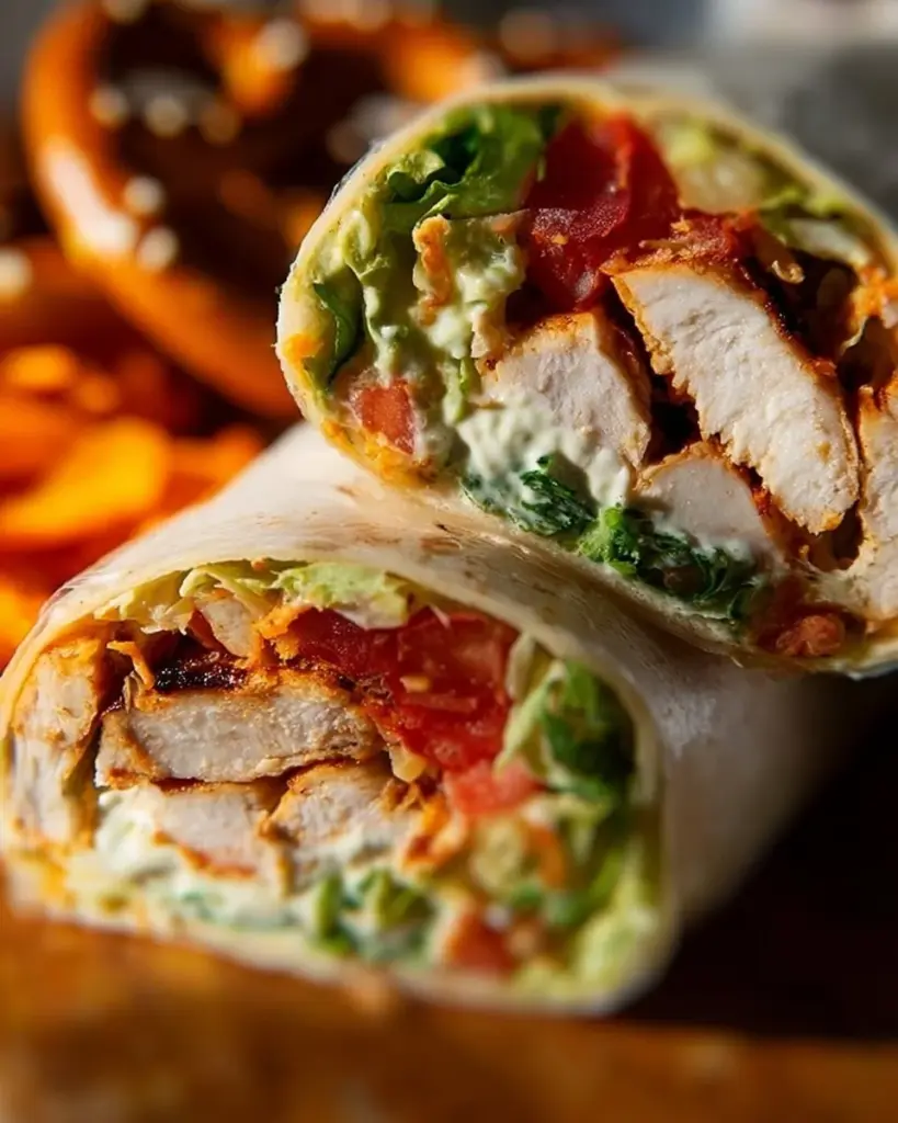 Buffalo Tofu Wraps filled with spicy tofu, lettuce, and creamy dressing