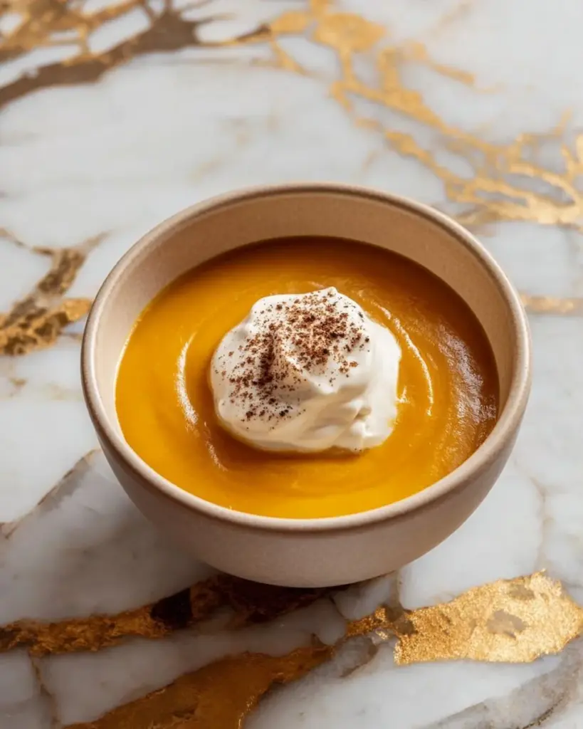 Delicious bowl of creamy butternut squash pudding topped with spices