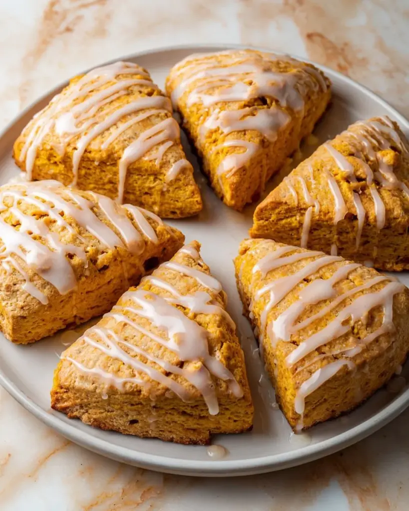 Freshly baked butternut squash scones on a wooden board.