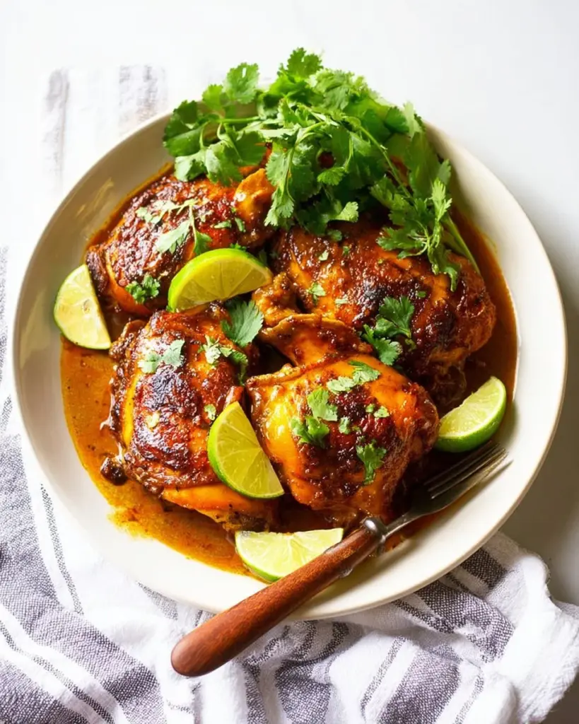 Grilled Chili Lime Peach Chicken garnished with cilantro and lime slices