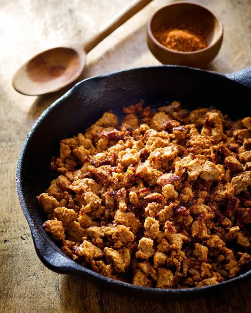Delicious homemade chorizo dish served with fresh ingredients