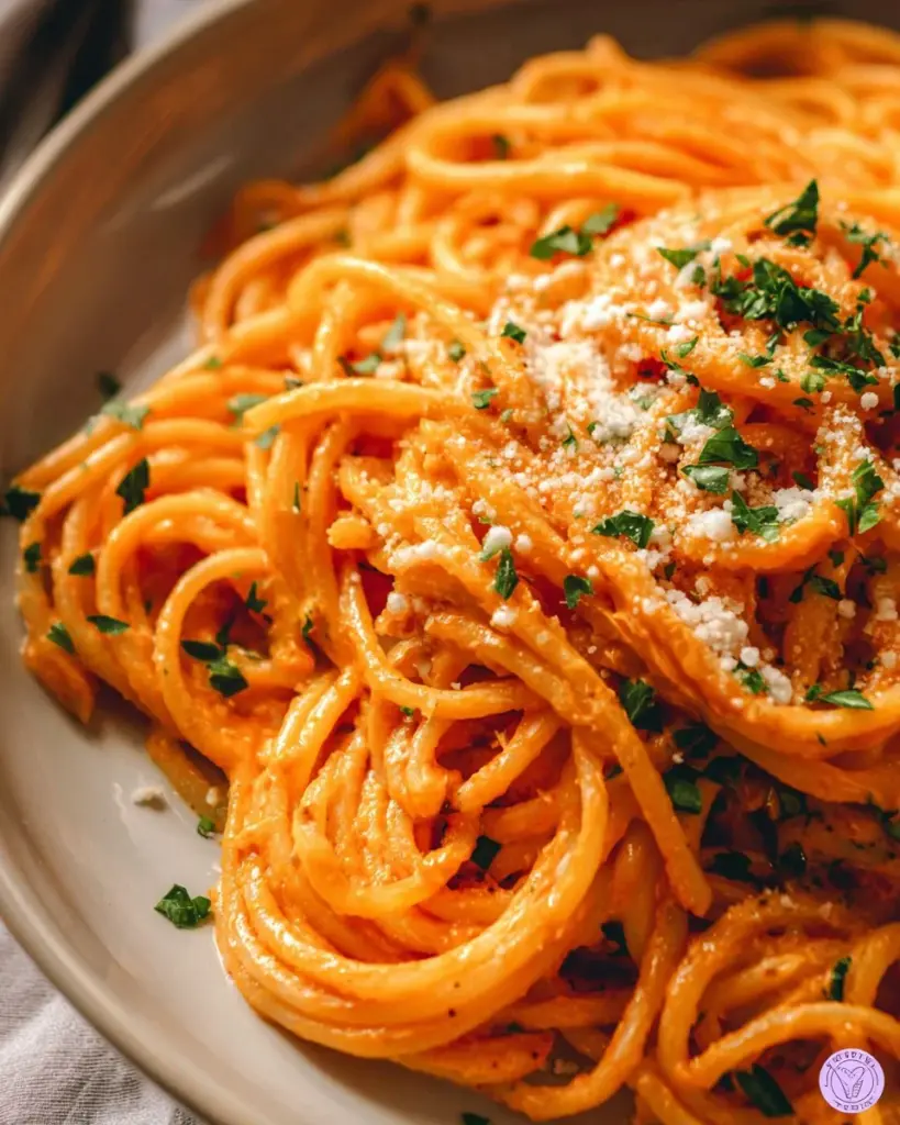 Creamy Gochujang Pasta dish with vibrant colors and ingredients
