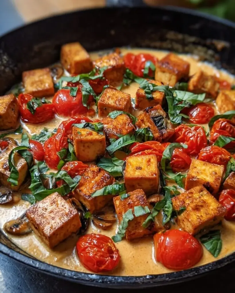 Creamy Marry Me Tofu dish served with vegetables and herbs