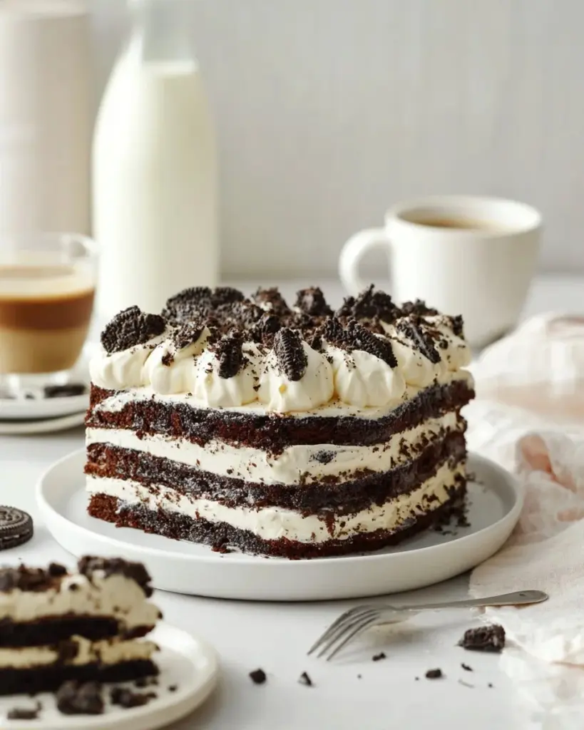 Easy Vegan Oreo Tiramisu dessert layered with cookies and cream