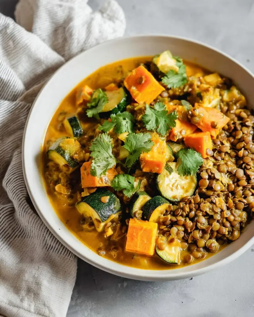 Bowl of Garlic Ginger Tofu Stew with colorful vegetables and spices