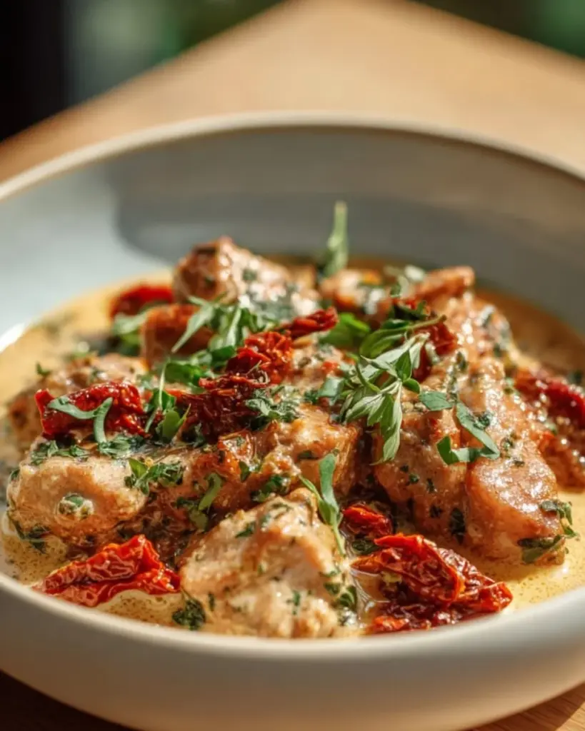 Marry Me Tofu served with creamy tomato sauce on a plate