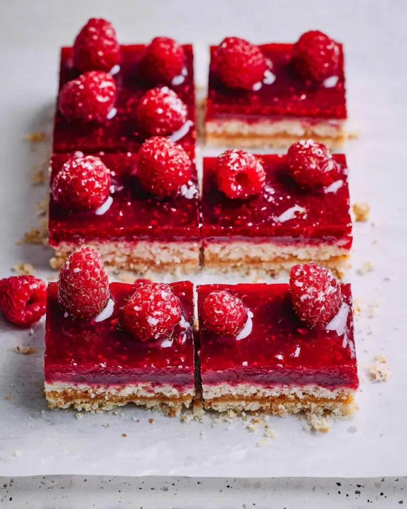 Delicious no-bake vegan peanut butter and jelly bars on a plate