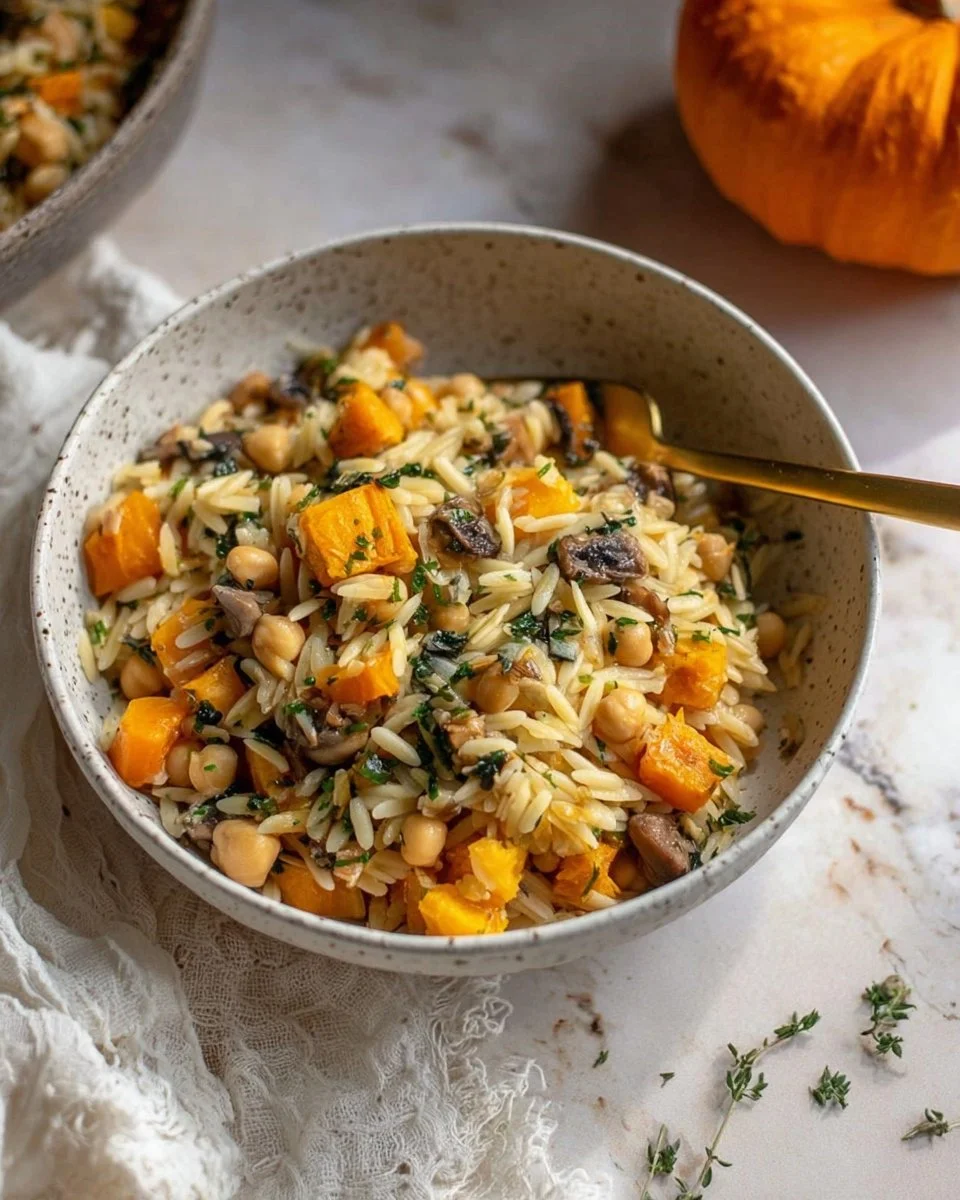 One Pot Fall Vegetable Orzo and Chickpeas