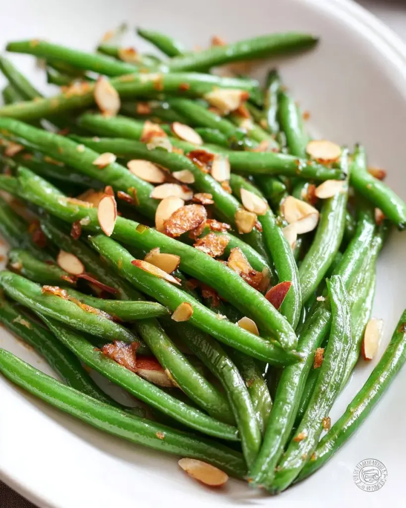 Bowl of perfectly roasted green beans seasoned and served as a nutritious side dish.