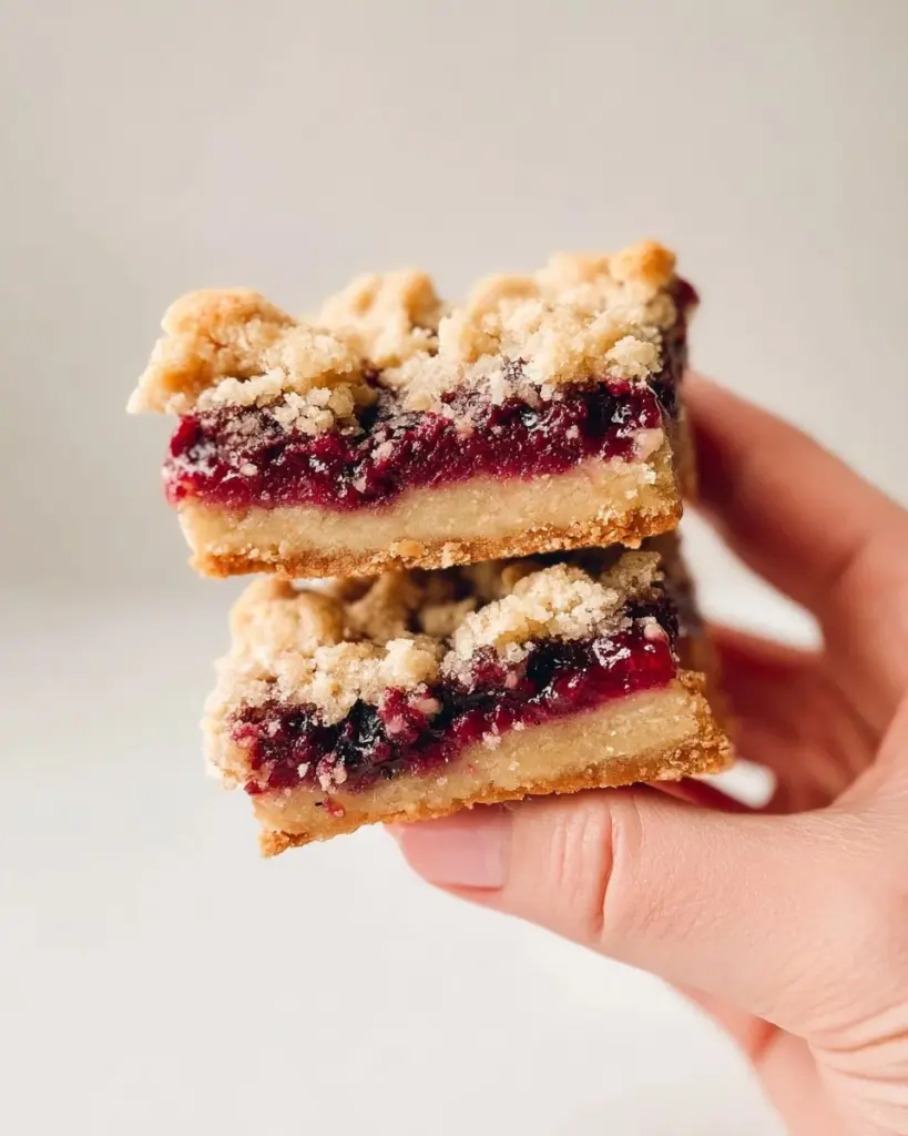 Vegan berry crumble bars topped with oats and fresh berries