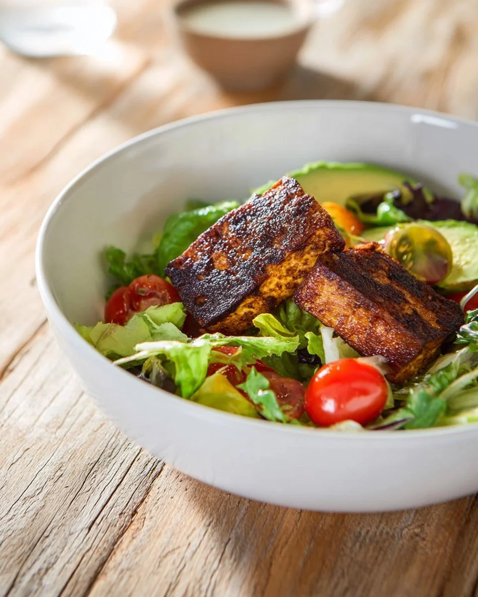 Vegan Caesar Salad with Blackened Cajun Tofu