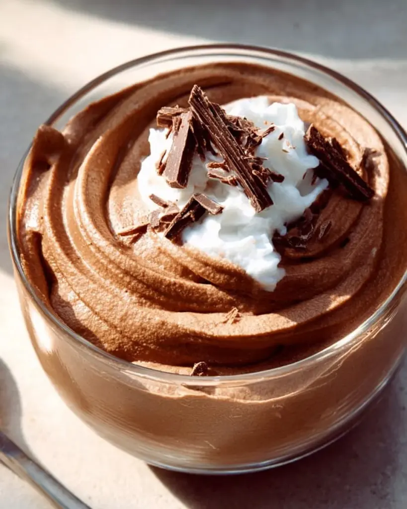 Delicious vegan chocolate mousse served in a glass dish