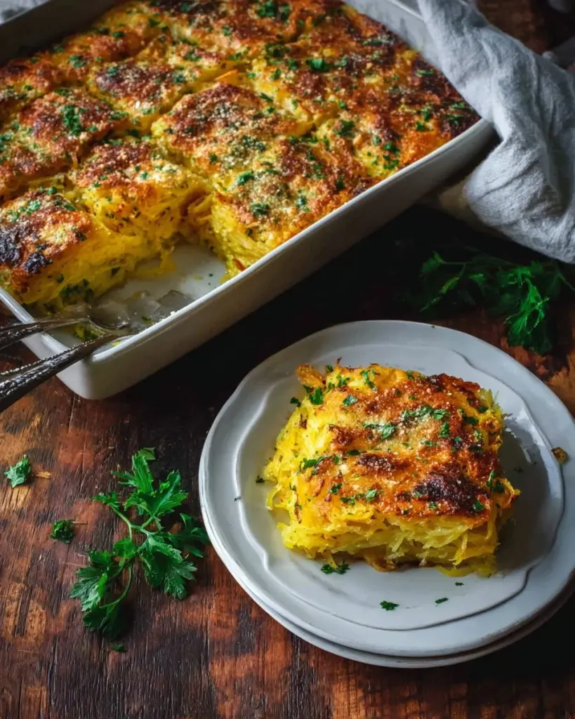 Plate of Vegan Lasagna with Tofu Ricotta topped with fresh basil