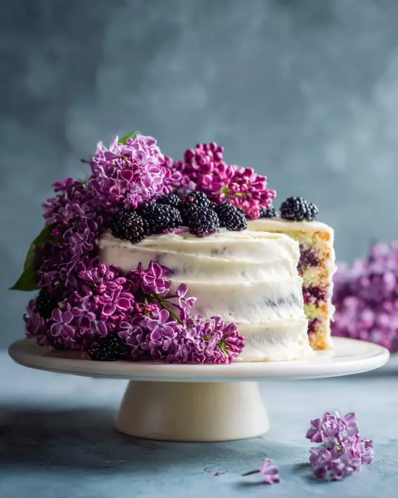 Vegan Lemon Poppy Seed Layer Cake on a rustic wooden table