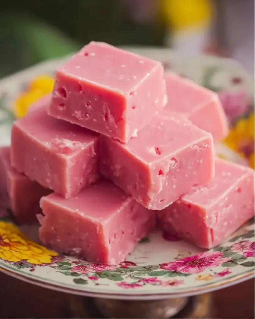 Delicious Vegan Raspberry Coconut Fudge topped with fresh raspberries and coconut flakes