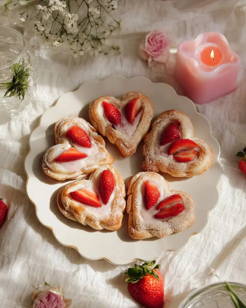 Delicious vegan strawberry cream danishes on a plate, perfect for dessert.