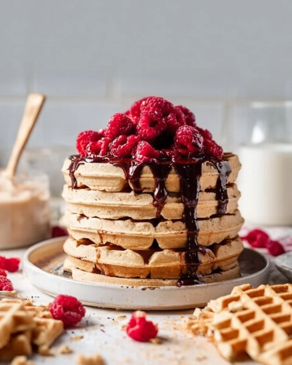 Fluffy Vegan Waffles with Berries and Chocolate