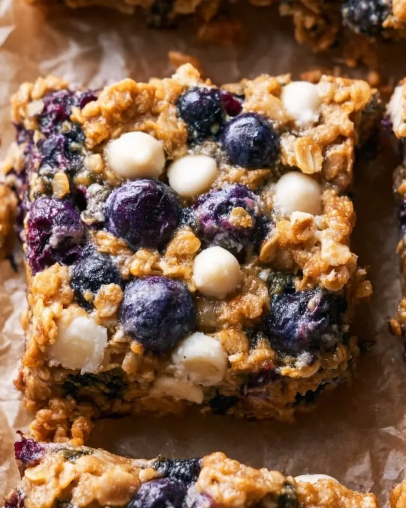 Healthy blueberry baked oatmeal served in a bowl with fresh blueberries on top.