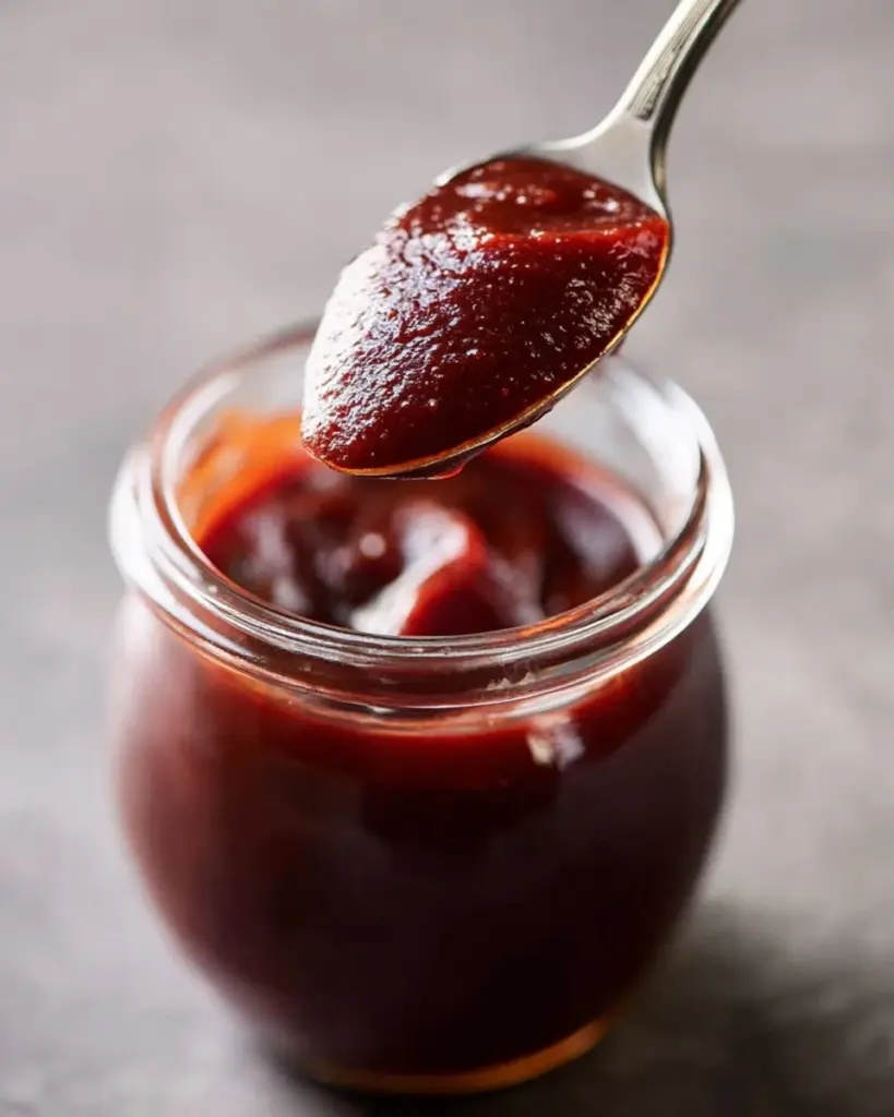Homemade vegan BBQ sauce drizzled on grilled vegetables