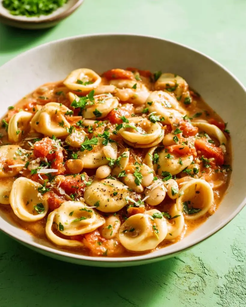 Vegan Italian White Bean and Pasta Stew in a bowl