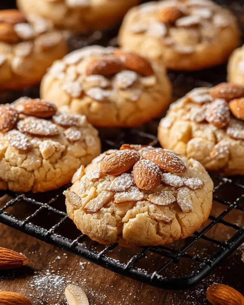 Freshly baked almond cookies on a plate